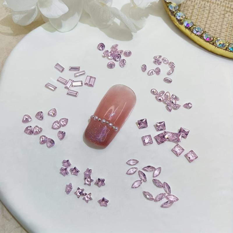 Pink Flat Back Nail Art Zircon Gemstones - 50/100pcs