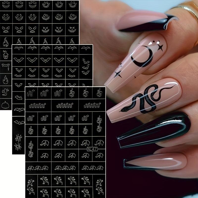 Halloween Airbrush Stencils Nail Stickers Bat Spider Bear Lizard Snake