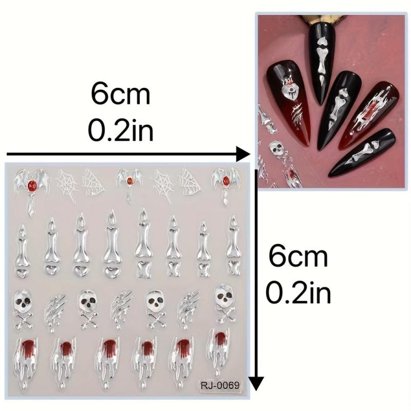 5D Embossed Halloween Nail Art Stickers Skull Spider Heart