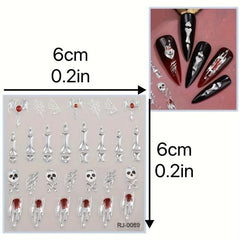 5D Embossed Halloween Nail Art Stickers Skull Spider Heart