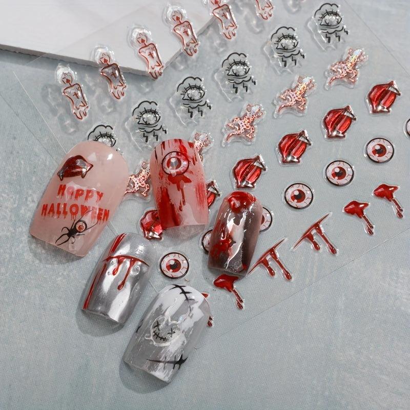5D Embossed Halloween Nail Art Stickers Skull Spider Heart
