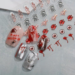 5D Embossed Halloween Nail Art Stickers Skull Spider Heart