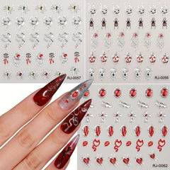 5D Embossed Halloween Nail Art Stickers Skull Spider Heart