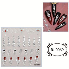 5D Embossed Halloween Nail Art Stickers Skull Spider Heart