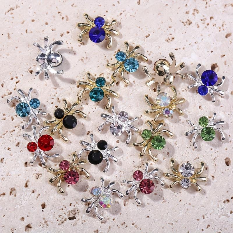 10pcs Halloween Spider Nail Art Charms With Rhinestones