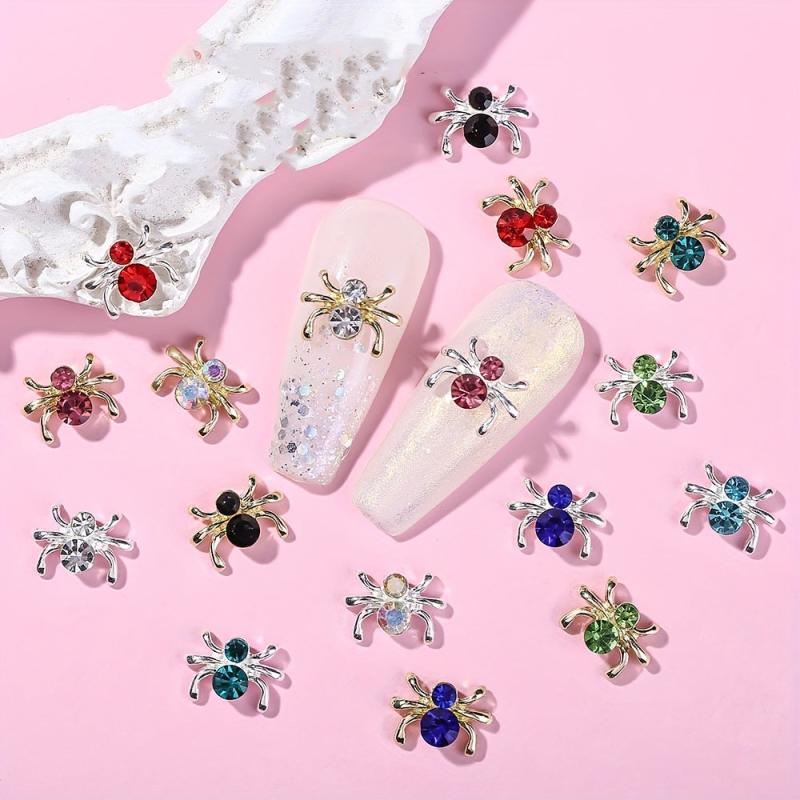 10pcs Halloween Spider Nail Art Charms With Rhinestones