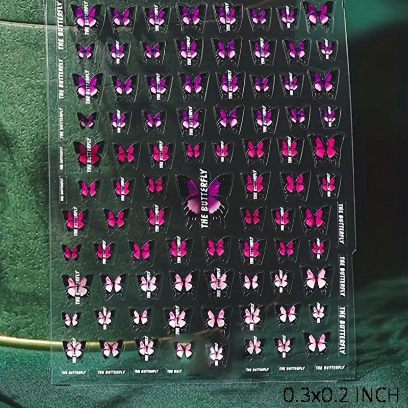 Embossed Pink Butterfly Nail Decals Set for Manicure DIY