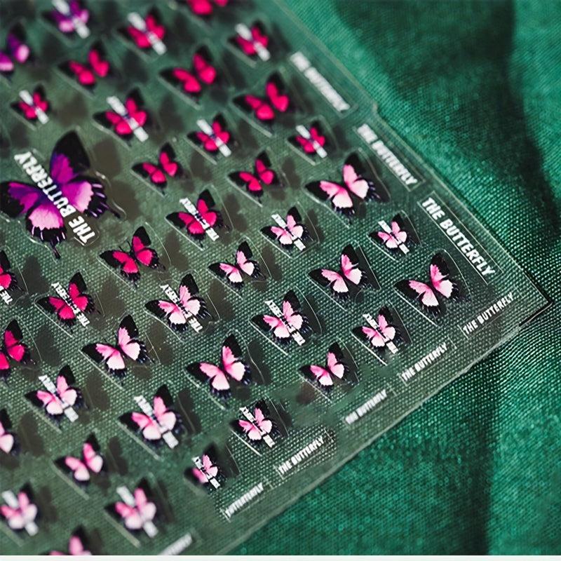 Embossed Pink Butterfly Nail Decals Set for Manicure DIY