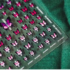 Embossed Pink Butterfly Nail Decals Set for Manicure DIY