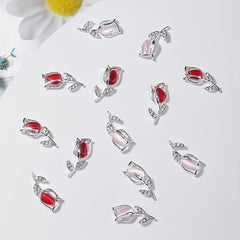10pcs 3D Alloy Tulip Nail Charms with Rhinestones Nail Art Jewelry