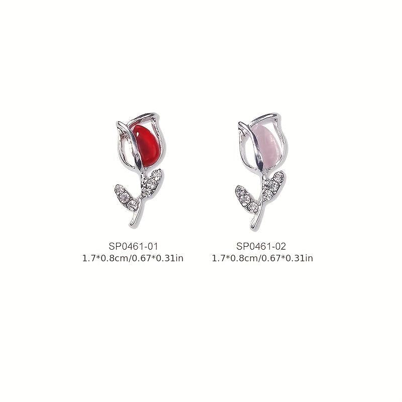 10pcs 3D Alloy Tulip Nail Charms with Rhinestones Nail Art Jewelry