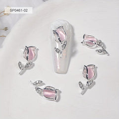 10pcs 3D Alloy Tulip Nail Charms with Rhinestones Nail Art Jewelry