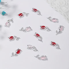 10pcs 3D Alloy Tulip Nail Charms with Rhinestones Nail Art Jewelry