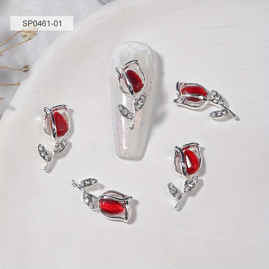 10pcs 3D Alloy Tulip Nail Charms with Rhinestones Nail Art Jewelry