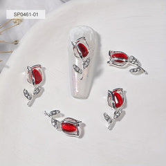 10pcs 3D Alloy Tulip Nail Charms with Rhinestones Nail Art Jewelry