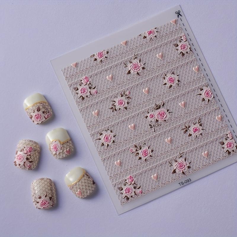 5D Embossed Rose Nail Art Stickers - Self Adhesive Nail Art Supplies