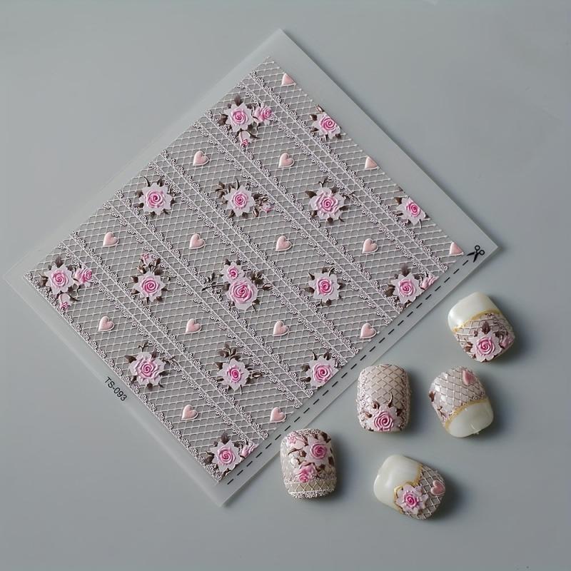 5D Embossed Rose Nail Art Stickers - Self Adhesive Nail Art Supplies
