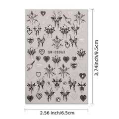 3D Metallic Nail Art Stickers Ink Butterfly Moon Heart - 3Pcs Set