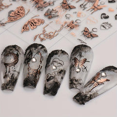 3D Metallic Nail Art Stickers Ink Butterfly Moon Heart - 3Pcs Set