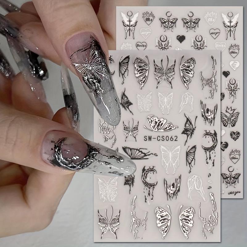 3D Metallic Nail Art Stickers Ink Butterfly Moon Heart - 3Pcs Set