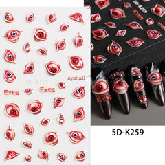 5D Gothic Nail Art Stickers Eye Ball Spider Spider Web Decals