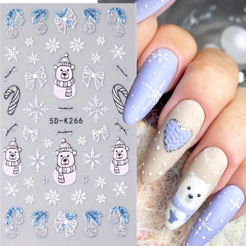5D Glitter Christmas Nail Art Stickers Snowflake Gonk Bear Lantern Cane Decals