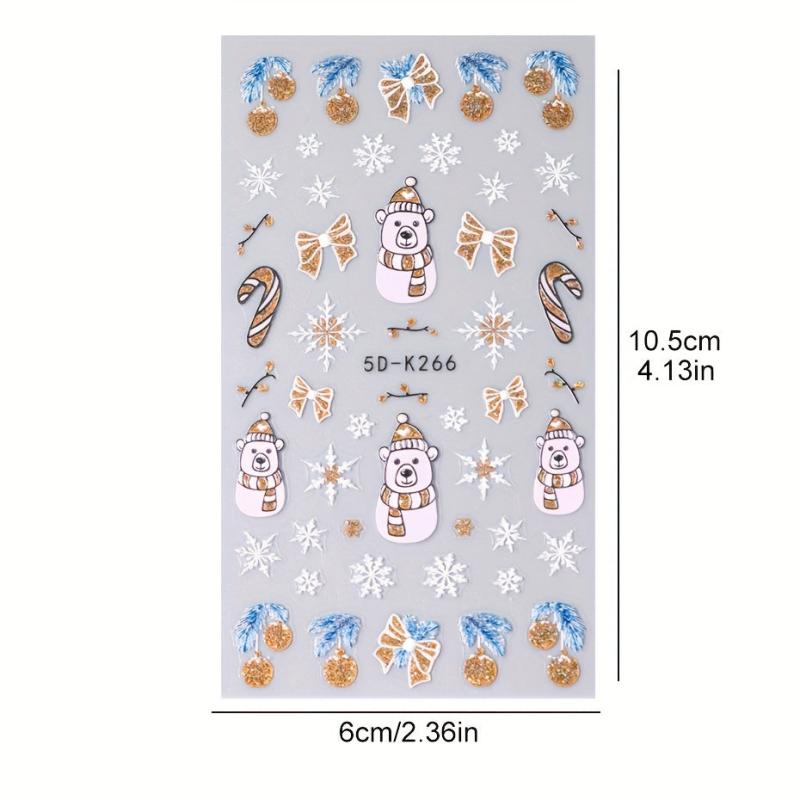 5D Glitter Christmas Nail Art Stickers Snowflake Gonk Bear Lantern Cane Decals