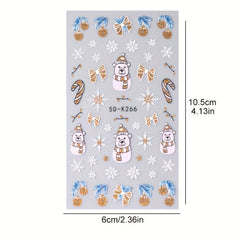 5D Glitter Christmas Nail Art Stickers Snowflake Gonk Bear Lantern Cane Decals