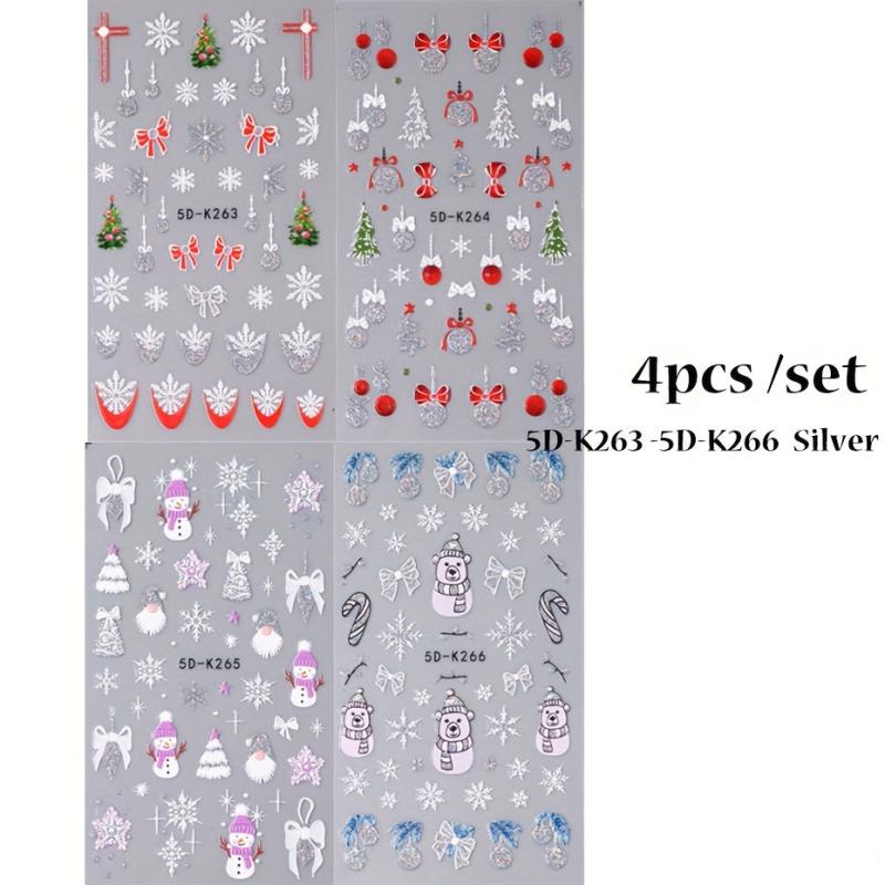 5D Glitter Christmas Nail Art Stickers Snowflake Gonk Bear Lantern Cane Decals