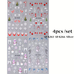 5D Glitter Christmas Nail Art Stickers Snowflake Gonk Bear Lantern Cane Decals