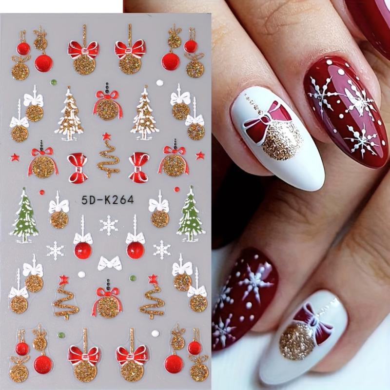 5D Glitter Christmas Nail Art Stickers Snowflake Gonk Bear Lantern Cane Decals