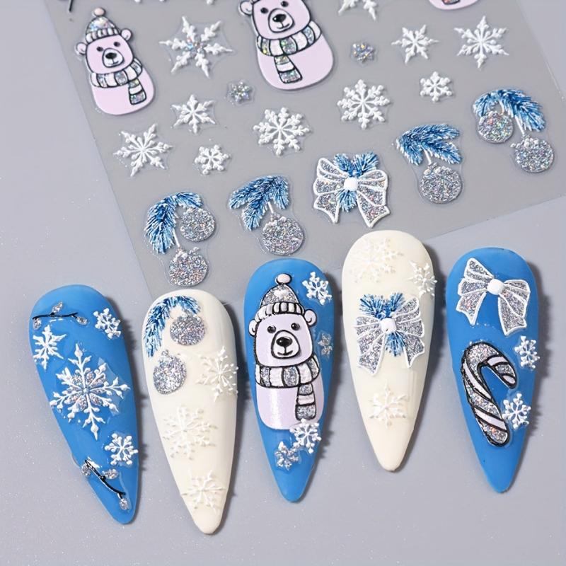 5D Glitter Christmas Nail Art Stickers Snowflake Gonk Bear Lantern Cane Decals