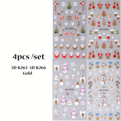 5D Glitter Christmas Nail Art Stickers Snowflake Gonk Bear Lantern Cane Decals
