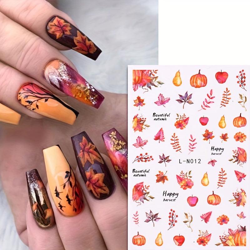 6pcs Maple Leaf Pumpkin Nail Art Stickers For Fall
