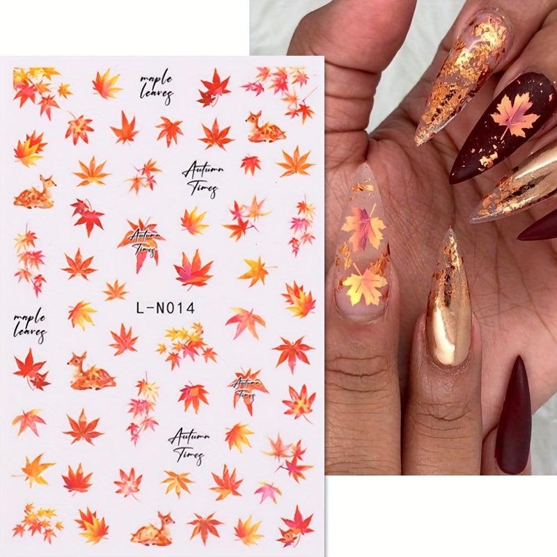 6pcs Maple Leaf Pumpkin Nail Art Stickers For Fall
