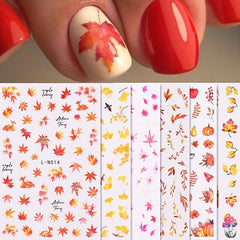 6pcs Maple Leaf Pumpkin Nail Art Stickers For Fall