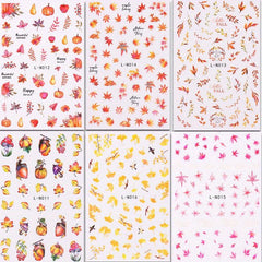 6pcs Maple Leaf Pumpkin Nail Art Stickers For Fall