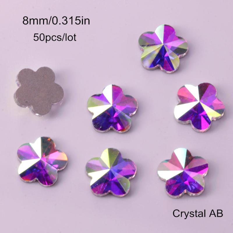 Glass Crystal Nail Art Rhinestones Iridescent Flat Back Rhinestone 50 Pcs