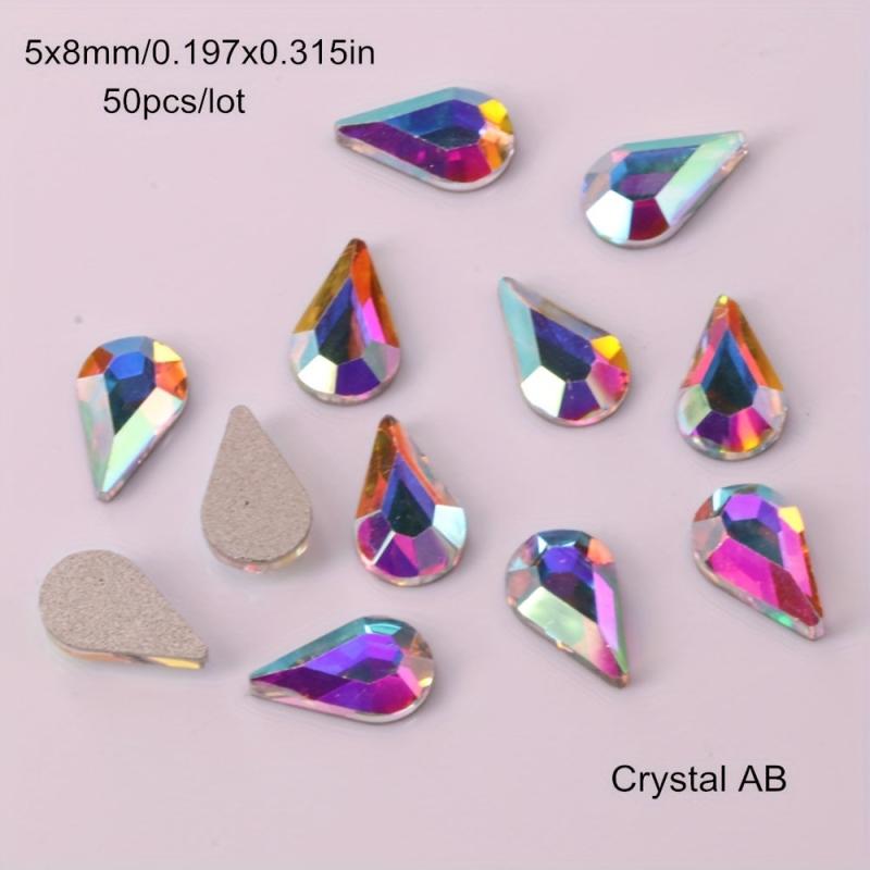 Glass Crystal Nail Art Rhinestones Iridescent Flat Back Rhinestone 50 Pcs