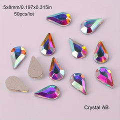 Glass Crystal Nail Art Rhinestones Iridescent Flat Back Rhinestone 50 Pcs
