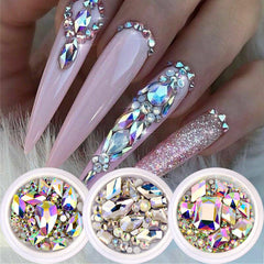 Glass Crystal Nail Art Rhinestones Iridescent Flat Back Rhinestone 50 Pcs