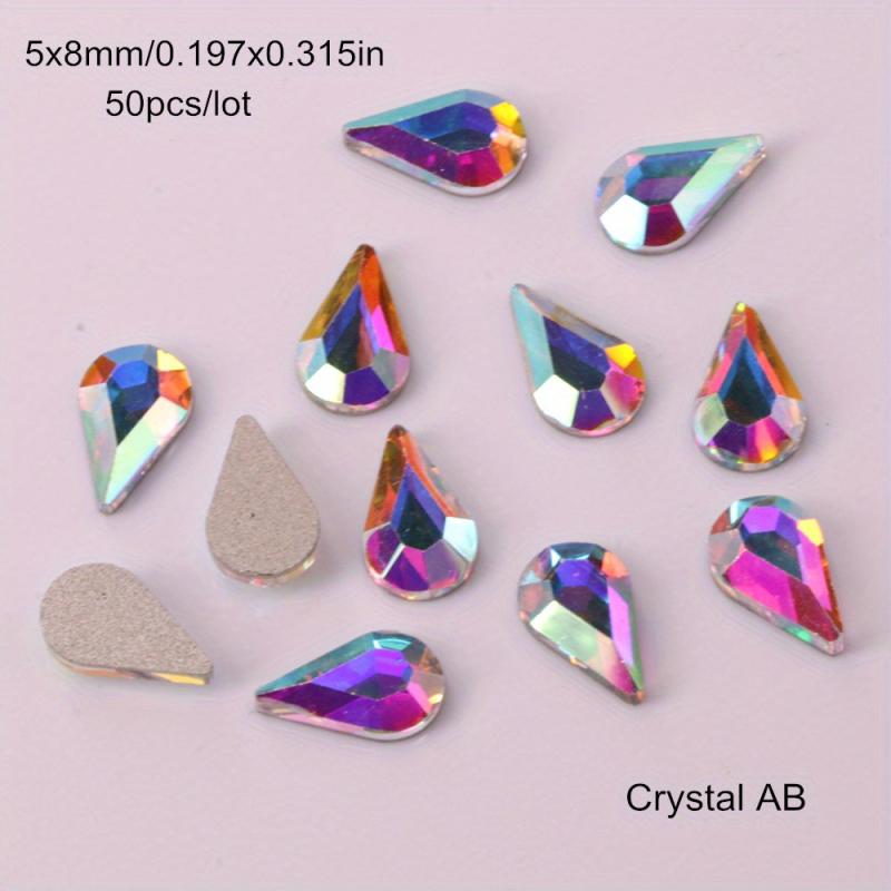 Glass Crystal Nail Art Rhinestones Iridescent Flat Back Rhinestone 50 Pcs