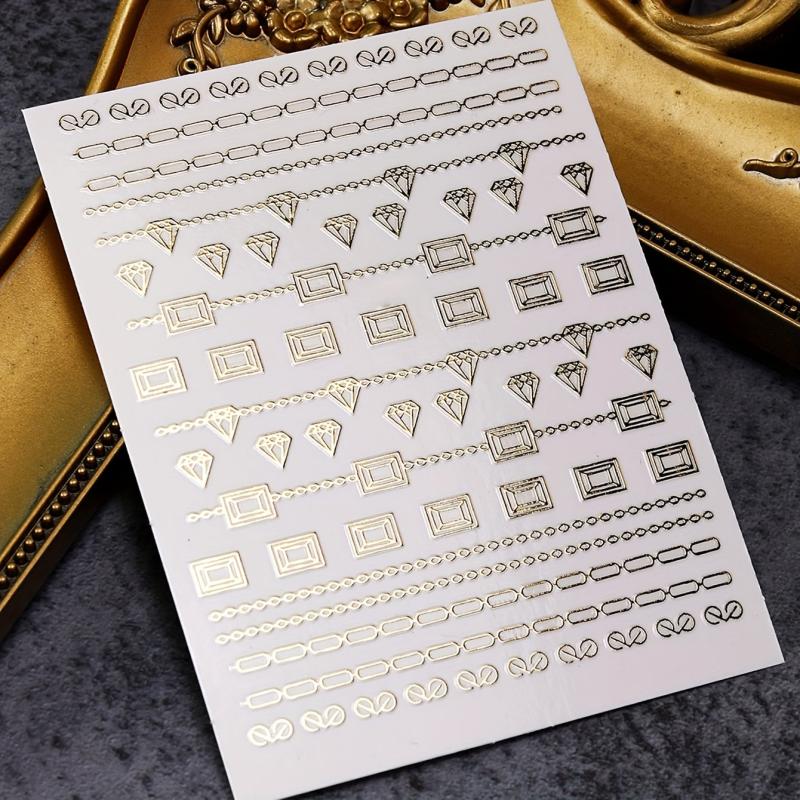 Bronzing 3D Nail Sticker Lines Sizes Stripes Diamond Nail Art Adhesive Transfer