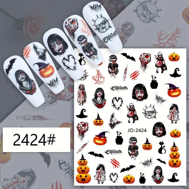 12pcs Halloween Nail Art Stickers Pumpkin Skull Cat
