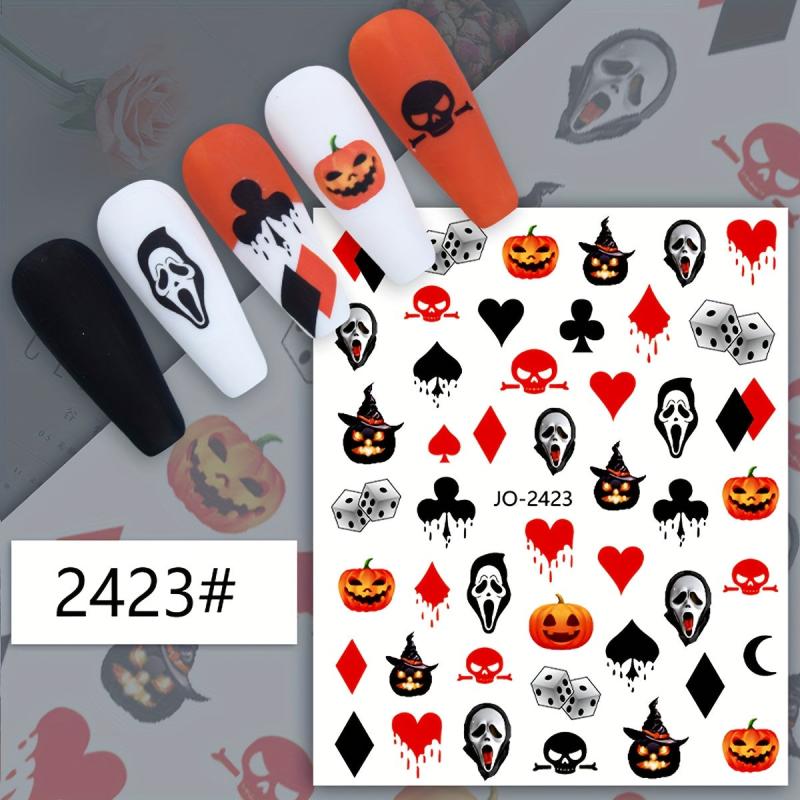 12pcs Halloween Nail Art Stickers Pumpkin Skull Cat