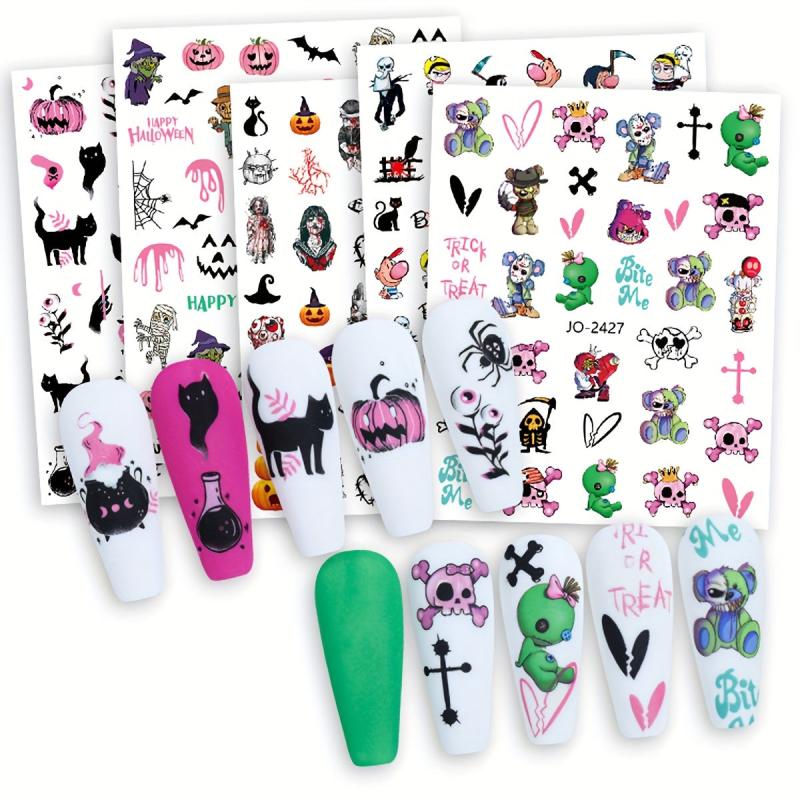 12pcs Halloween Nail Art Stickers Pumpkin Skull Cat