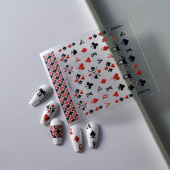 5D Embossed Nail Art Stickers Playing Card Nail Art Decals