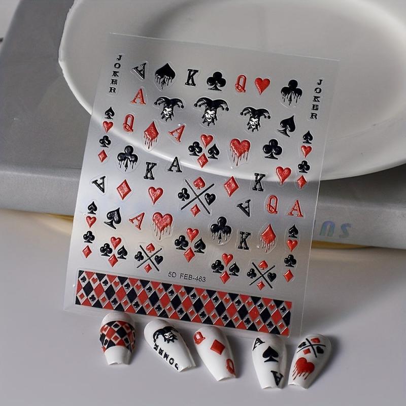 5D Embossed Nail Art Stickers Playing Card Nail Art Decals