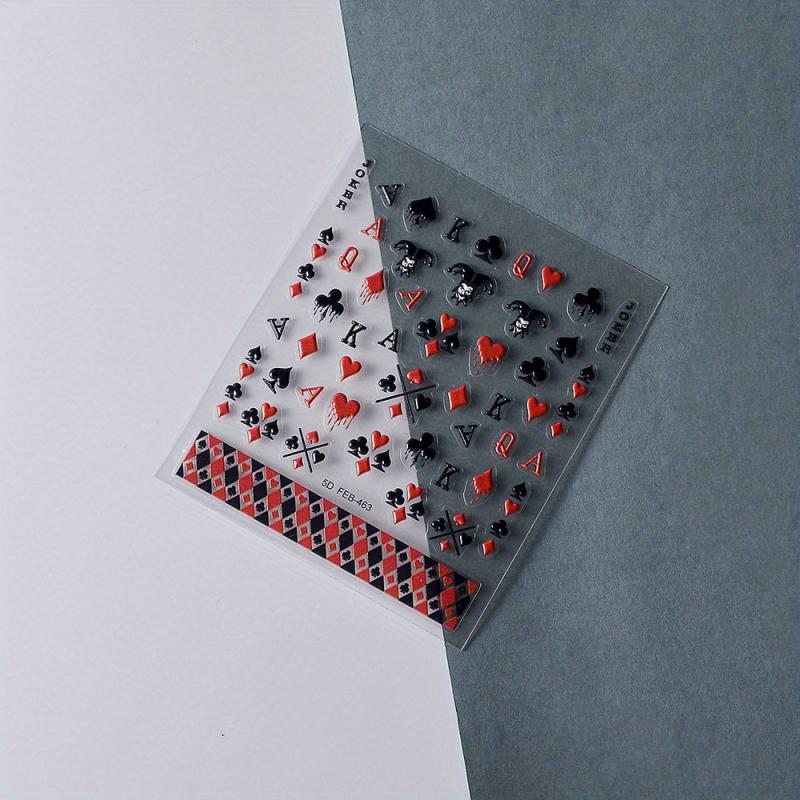 5D Embossed Nail Art Stickers Playing Card Nail Art Decals
