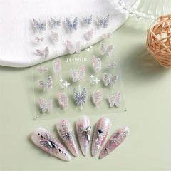 5D Embossed Butterfly Nail Art Stickers - 4 Sheets